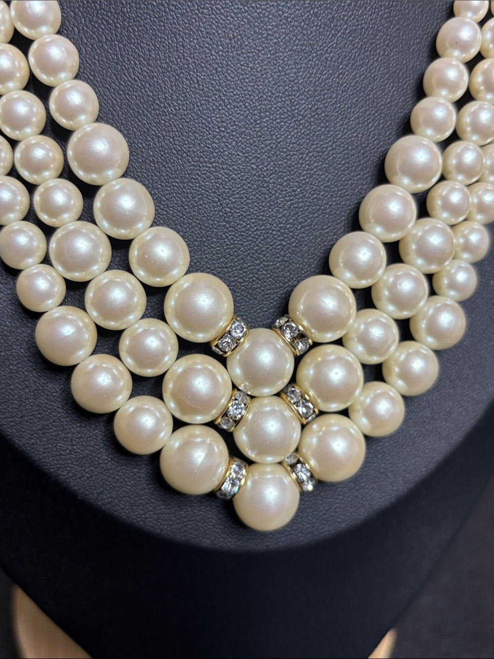 Elegant Triple-Strand Faux Pearl Statement Necklace - Cream Pearls Jewelry - Picture 5 of 7